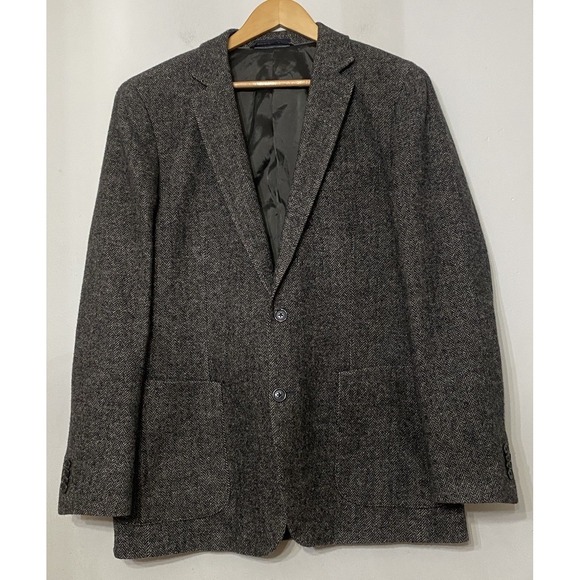 Lands‎ End Tailored Fit 46 R 93% Wools Blend Herringbone Gray Blazer Jacket NWOT